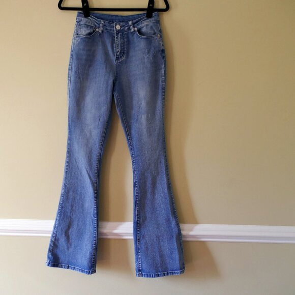 Koinshha Womens High Waisted Jeans Flare Stretch Boyfriend Bootcut Casual Denim - Picture 1 of 3